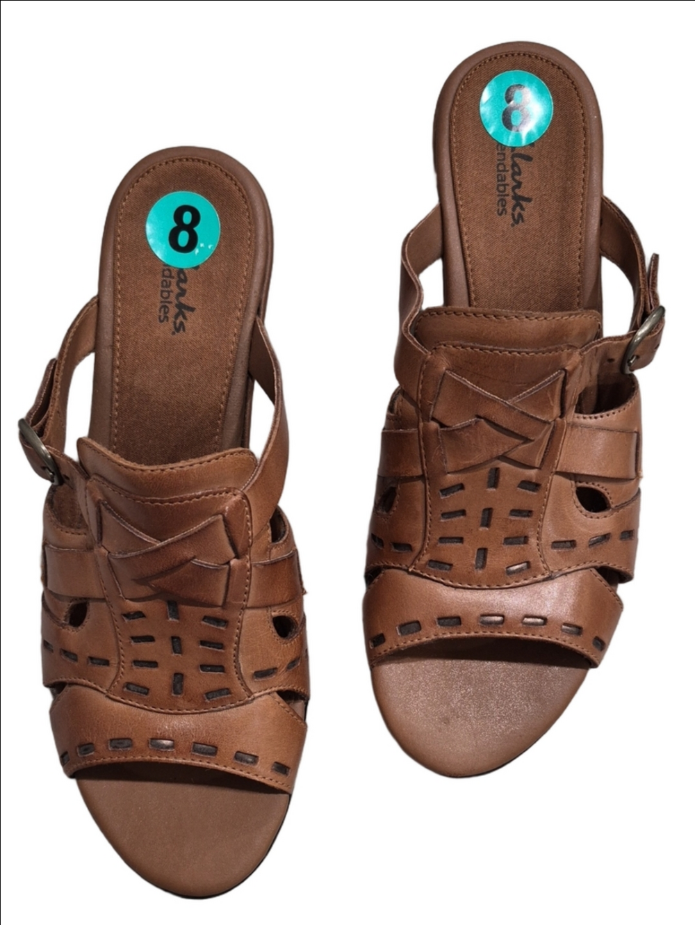 Clarks Bendables Tan Leather Strappy Wedge Sandals Size 8M NWT